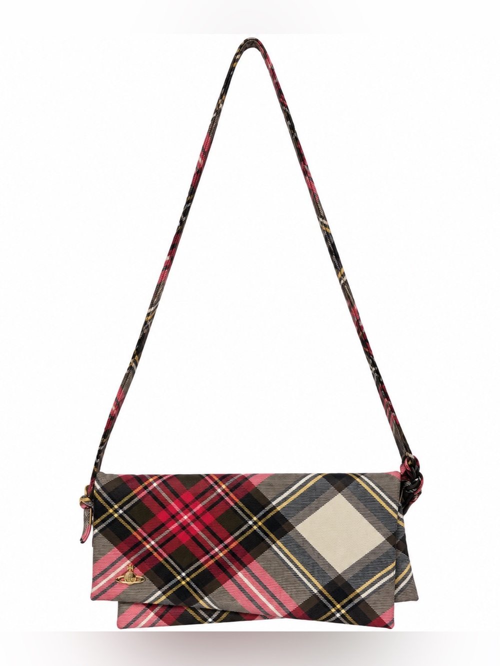 Vivienne Westwood Plaid Foldover Red Black Shoulder Crossbody Bag